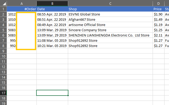 Order information in CSV