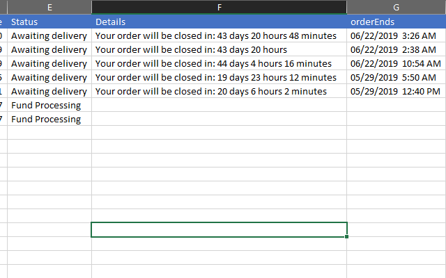 Order details in CSV